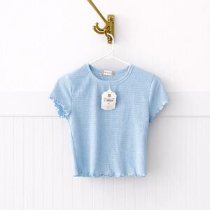 Altar'd State Light Blue Lettuce-Edge Crop Tee